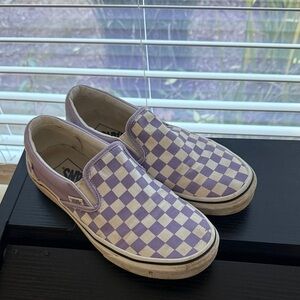 Vans Lavender and White Checkered Slip-Ons